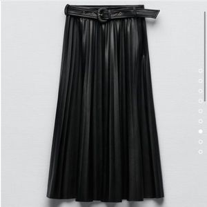 NWT Zara faux leather pleated midi skirt size S